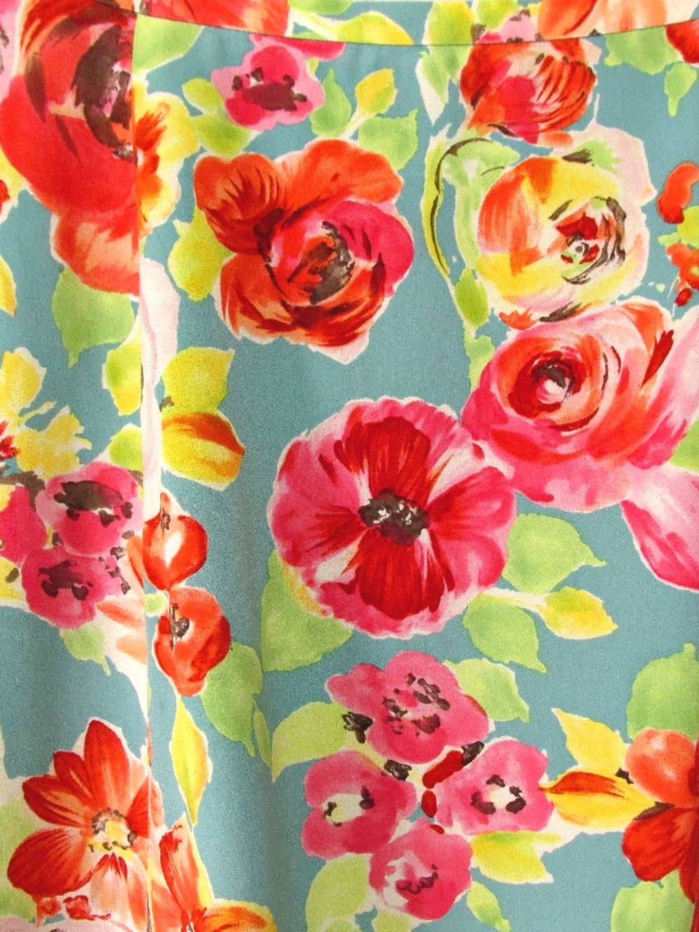 Harold's Turquoise Red Floral Silk Trumpet Skirt, Size 4 - Picture 3 of 7